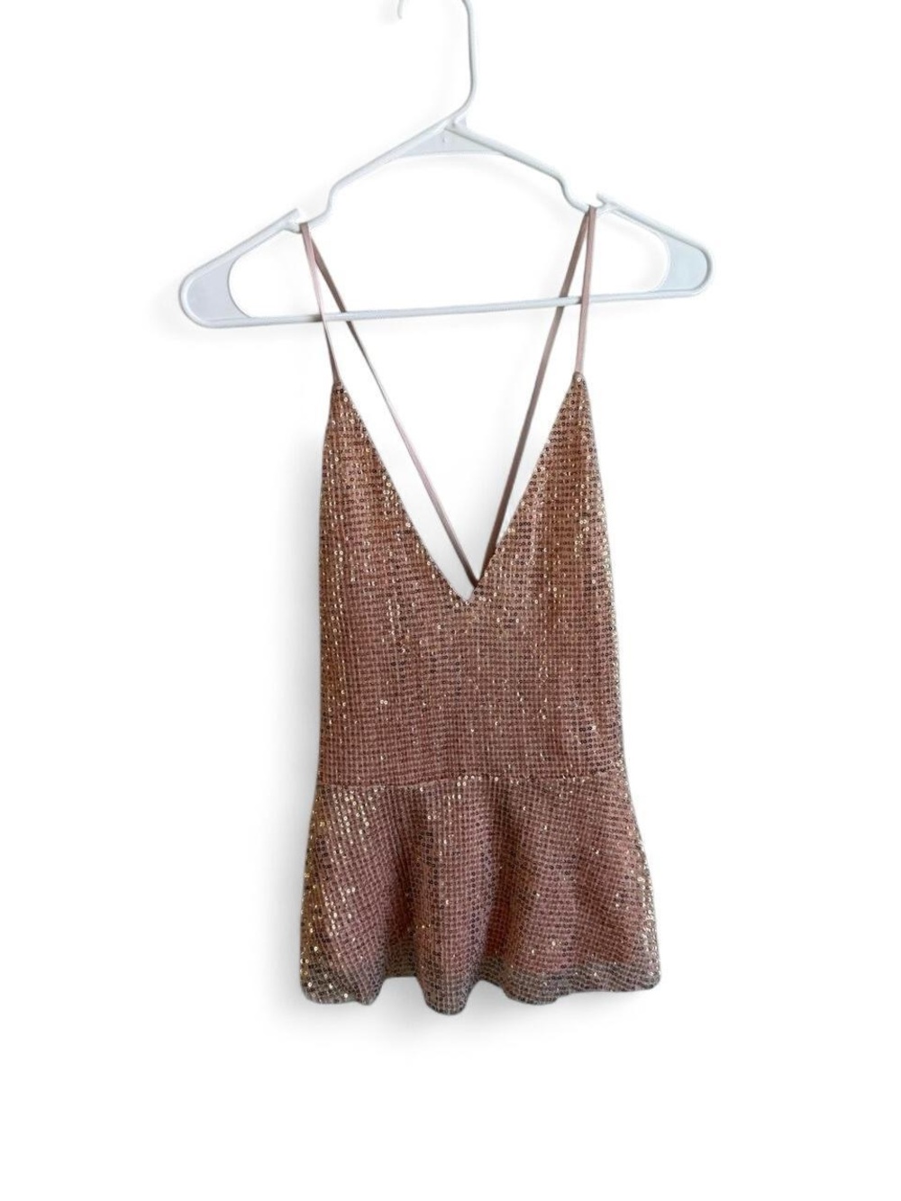 Express Rose Gold Sequin Peplum Cami Top